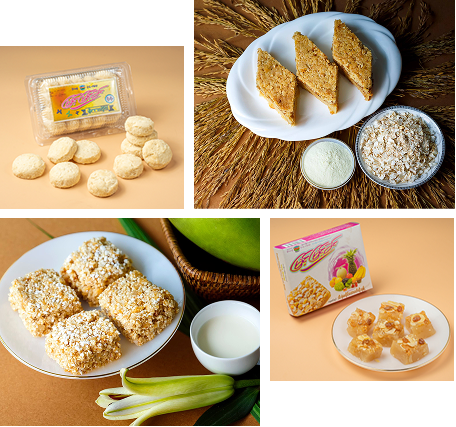 Four of Myint Myint Khin's own sweets, in a photo mosaic